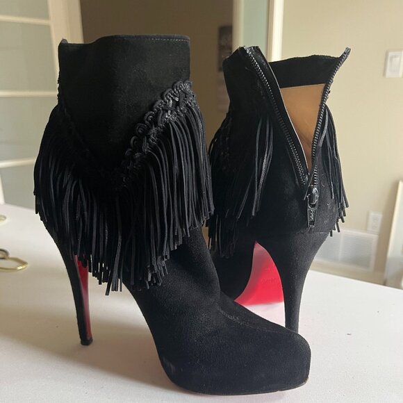 Christian Louboutin Shoes - Christian Louboutin Suede Fringe Booties - Size 39